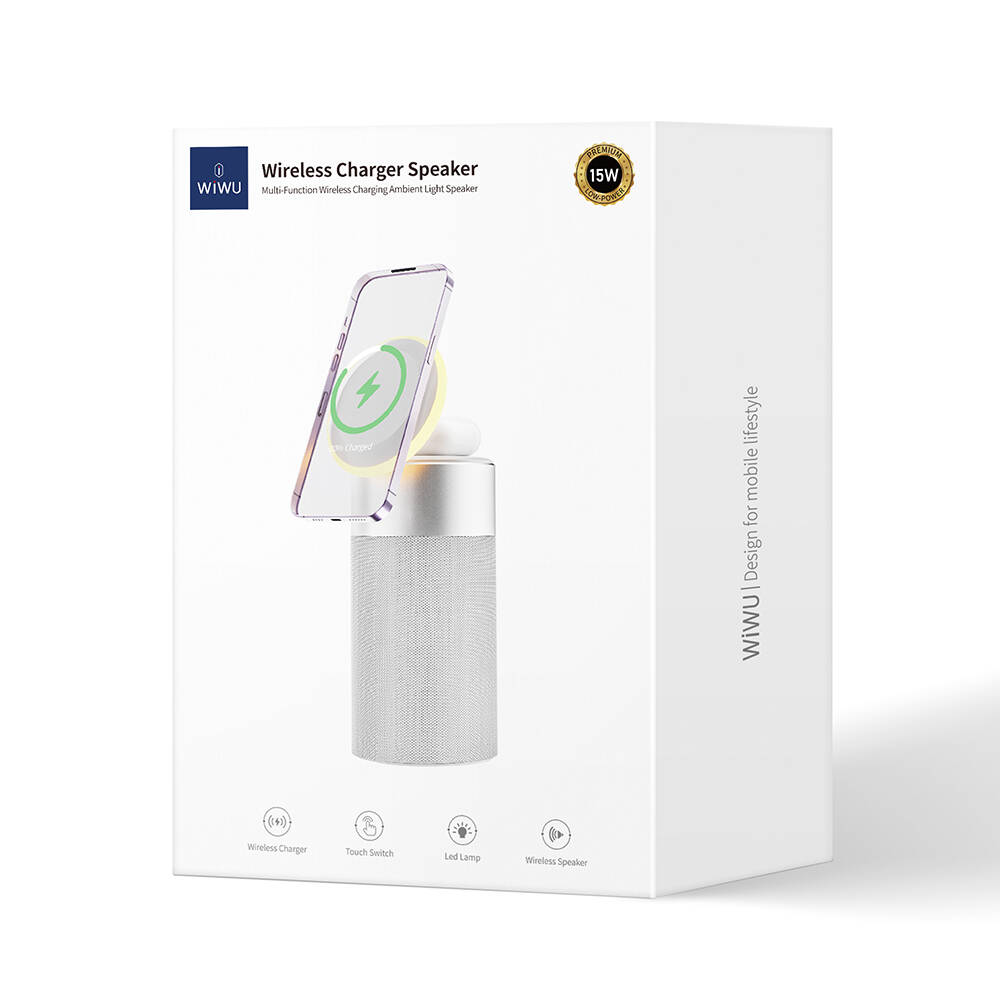Wiwu Wi-W022 Kablosuz Şarj Standlı Ambiyans Işıklı Bluetooth Speaker Hoparlör - 5