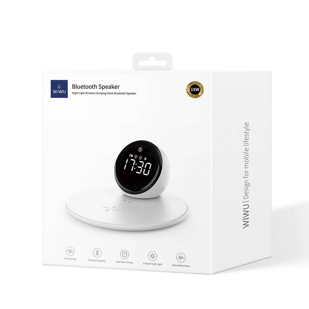 Wiwu Wi-W017 Kablosuz Şarj Standlı Çift Alarmlı Dijital Saatli Bluetooth Speaker Hoparlör - 7