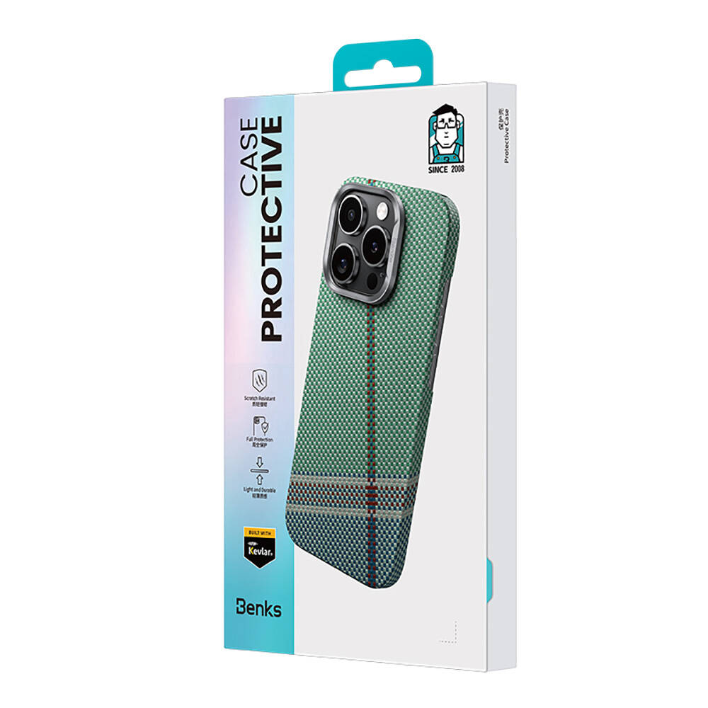Apple iPhone 16 Pro Max Kılıf Magsafe Şarj Özellikli Karbon Fiber Tasarımlı Benks Passion Green ArmorAir Kevlar Kapak - 5
