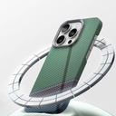 Apple iPhone 15 Pro Max Uyumlu Kılıf Magsafe Şarj Özellikli Karbon Fiber Tasarımlı Benks Passion Green ArmorAir Kevlar Kapak - 6
