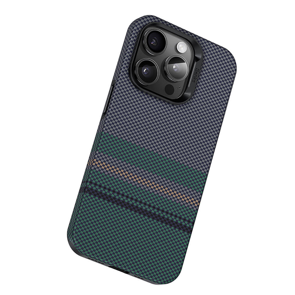 Apple iPhone 15 Pro Uyumlu Kılıf Magsafe Şarj Özellikli Karbon Fiber Tasarımlı Benks Aurora ArmorPro Kevlar Kapak - 1