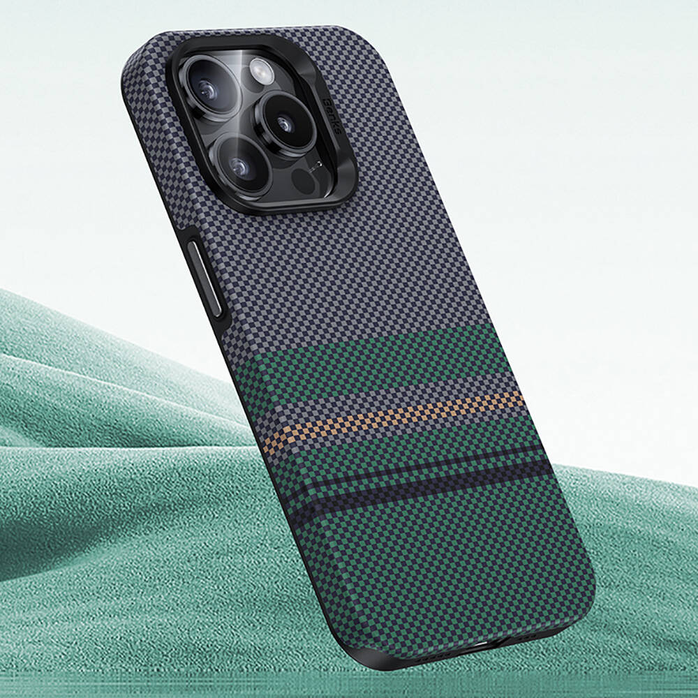 Apple iPhone 15 Pro Uyumlu Kılıf Magsafe Şarj Özellikli Karbon Fiber Tasarımlı Benks Aurora ArmorPro Kevlar Kapak - 3