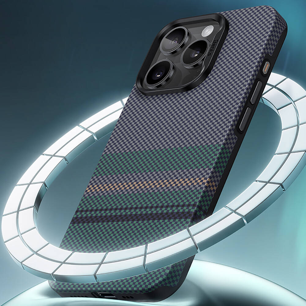 Apple iPhone 15 Pro Uyumlu Kılıf Magsafe Şarj Özellikli Karbon Fiber Tasarımlı Benks Aurora ArmorPro Kevlar Kapak - 9