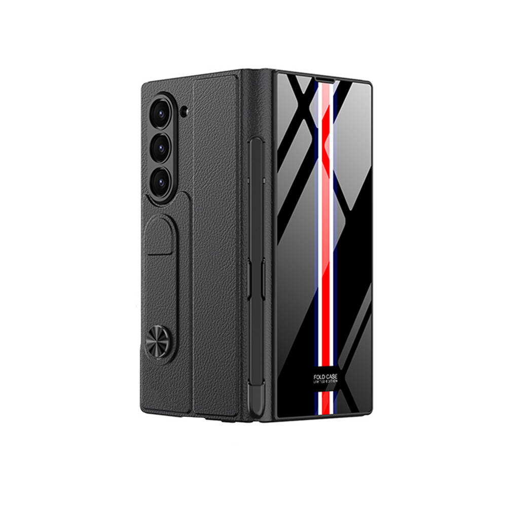 ​Samsung Galaxy Z Fold 6 Uyumlu Kılıf Kamera Korumalı Kartlıklı Kalem Bölmeli Zore Kıpta Çizgili Droga Kılıf - 1