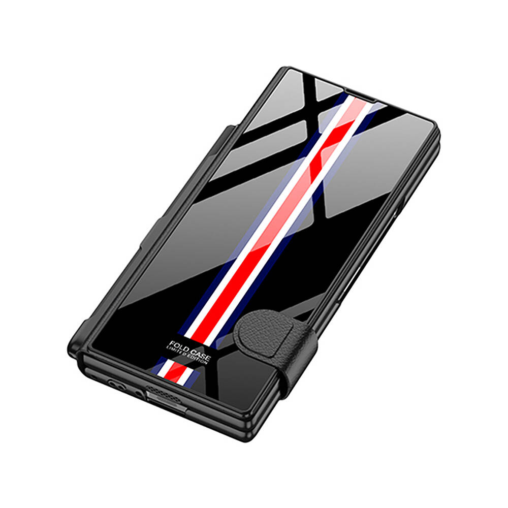 ​Samsung Galaxy Z Fold 6 Uyumlu Kılıf Kamera Korumalı Kartlıklı Kalem Bölmeli Zore Kıpta Çizgili Droga Kılıf - 3