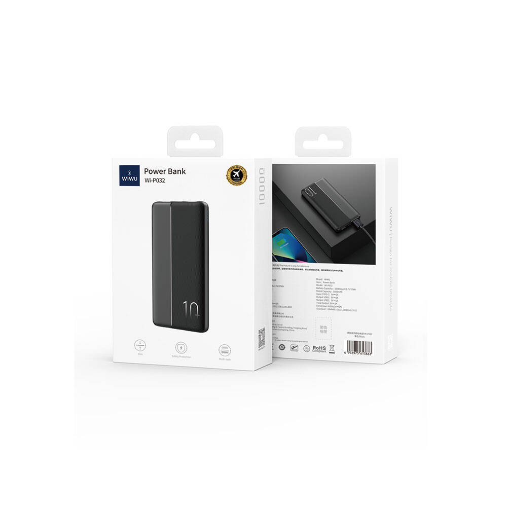 Wiwu Wi-P032 Dual USB-A ve Type-C PD LED Işık Göstergeli Taşınabilir Powerbank 10000mAh - 10