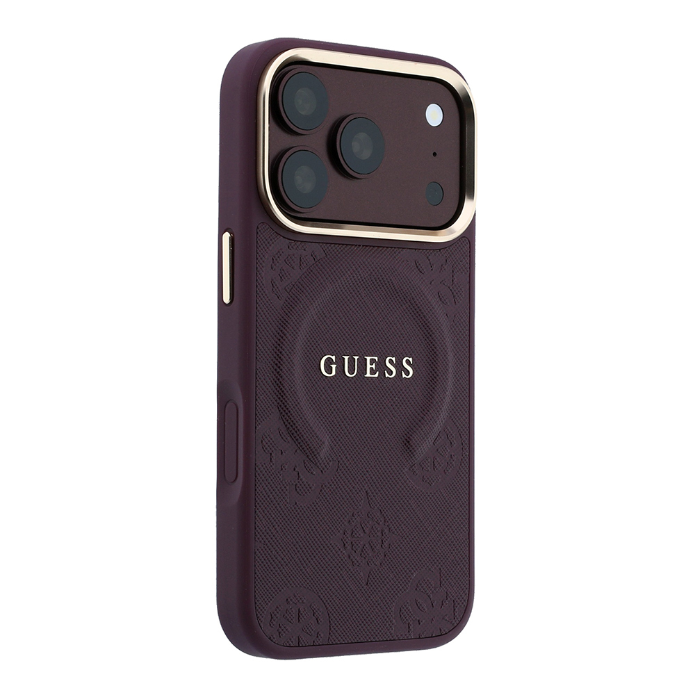 Apple iPhone 18 Pro Kılıf Guess Orjinal Lisanslı M-safe Şarj Özellikli Sıcak Baskılı Yazı Logolu C-Magnet PU Deri Peony Kapak - 3