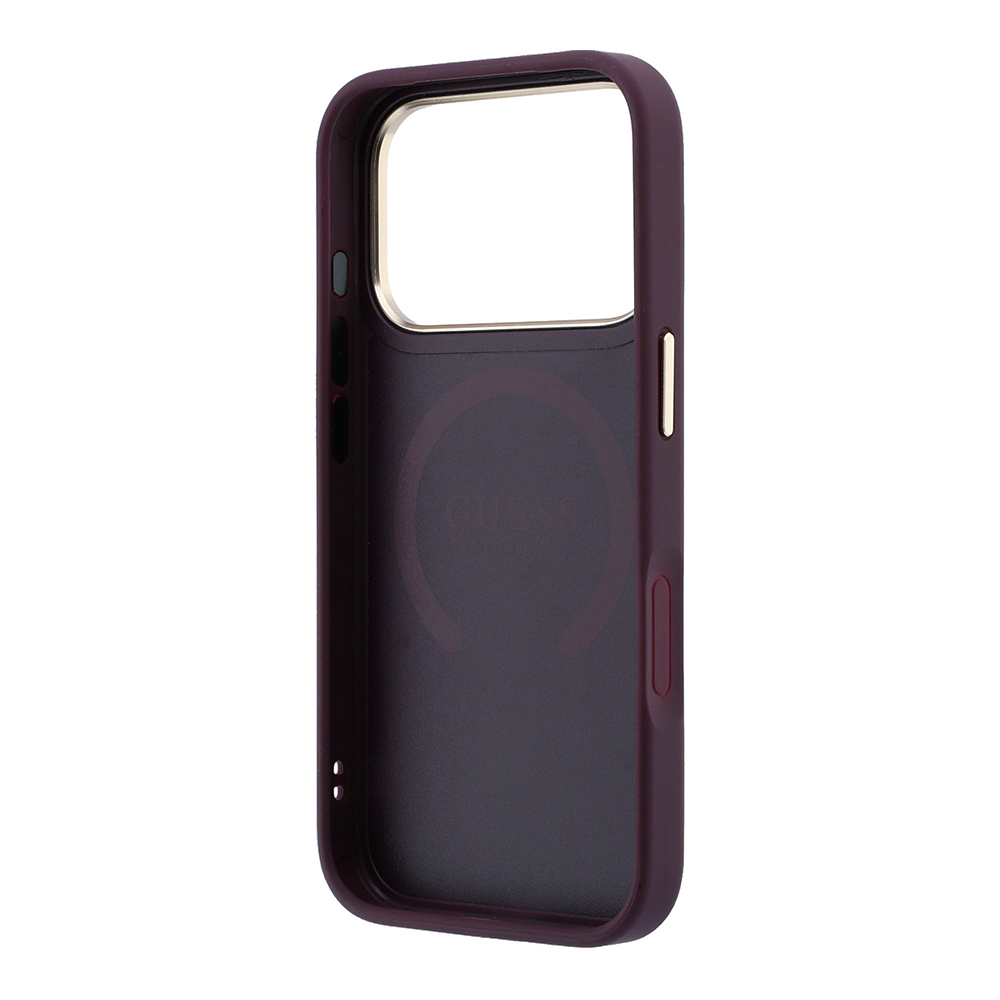 Apple iPhone 18 Pro Max Kılıf Guess Orjinal Lisanslı M-safe Şarj Özellikli Sıcak Baskılı Yazı Logolu C-Magnet PU Deri Peony Kapak - 6