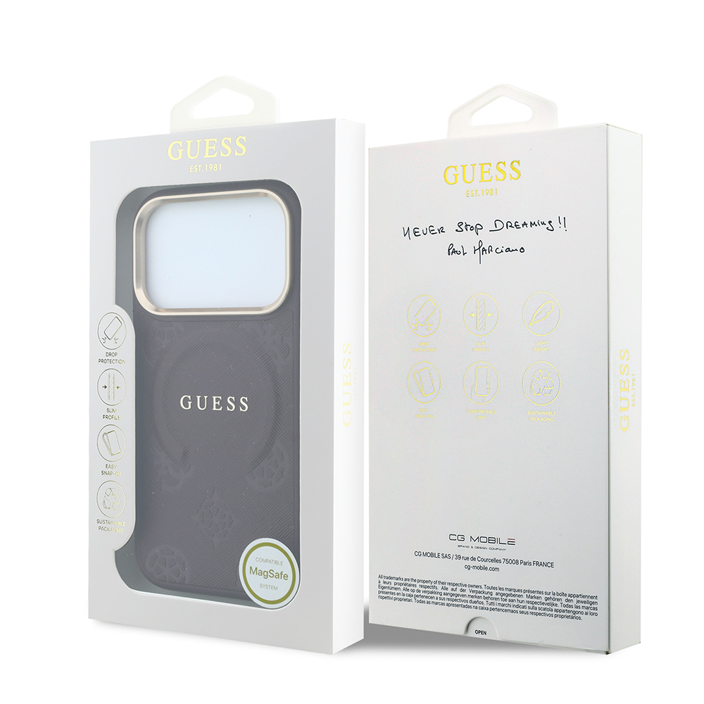 Apple iPhone 18 Pro Max Kılıf Guess Orjinal Lisanslı M-safe Şarj Özellikli Sıcak Baskılı Yazı Logolu C-Magnet PU Deri Peony Kapak - 7