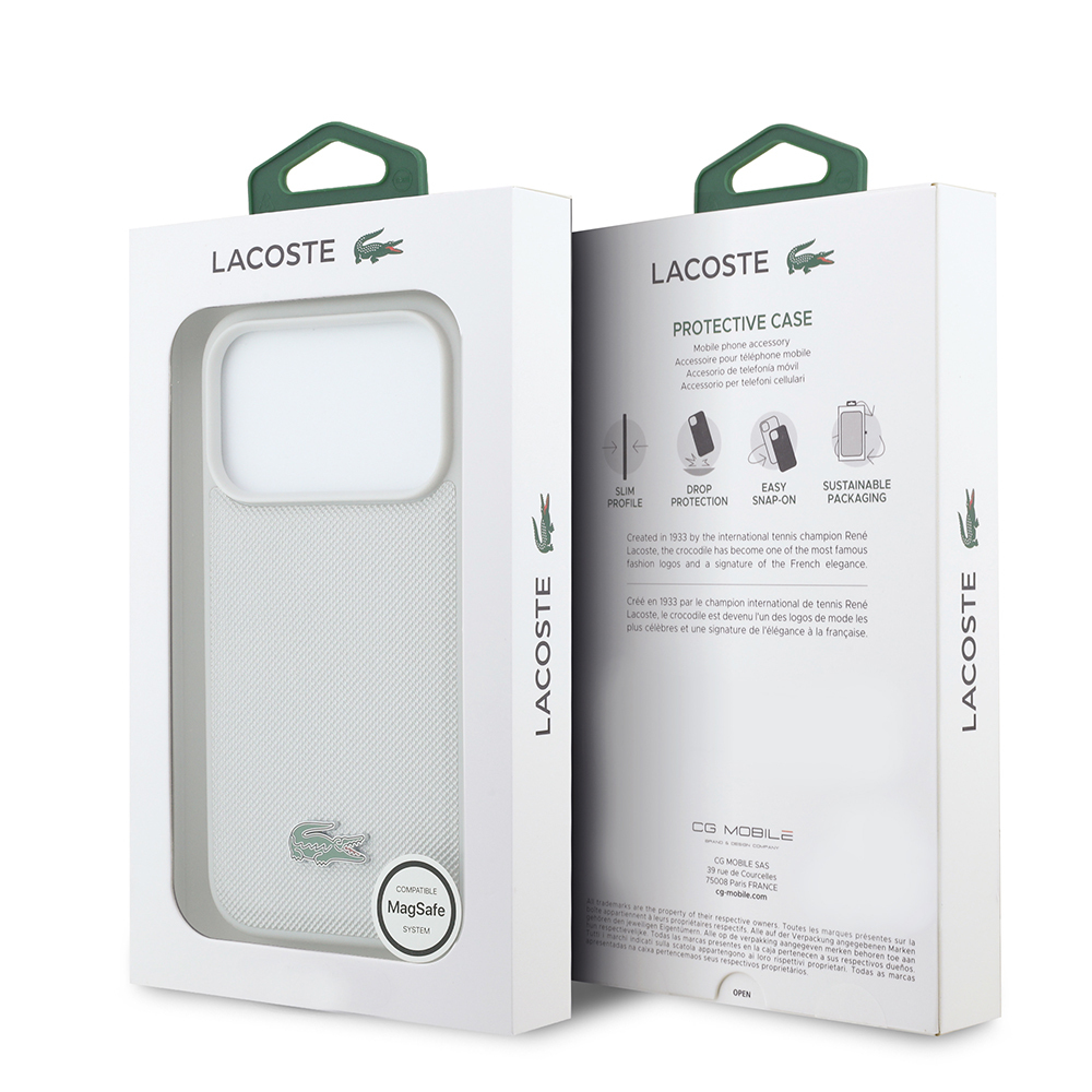 Apple iPhone 18 Pro Kılıf Lacoste Orjinal Lisanslı M-safe Şarj Özellikli PU Pike Desenli Metal Logolu Kapak - 7