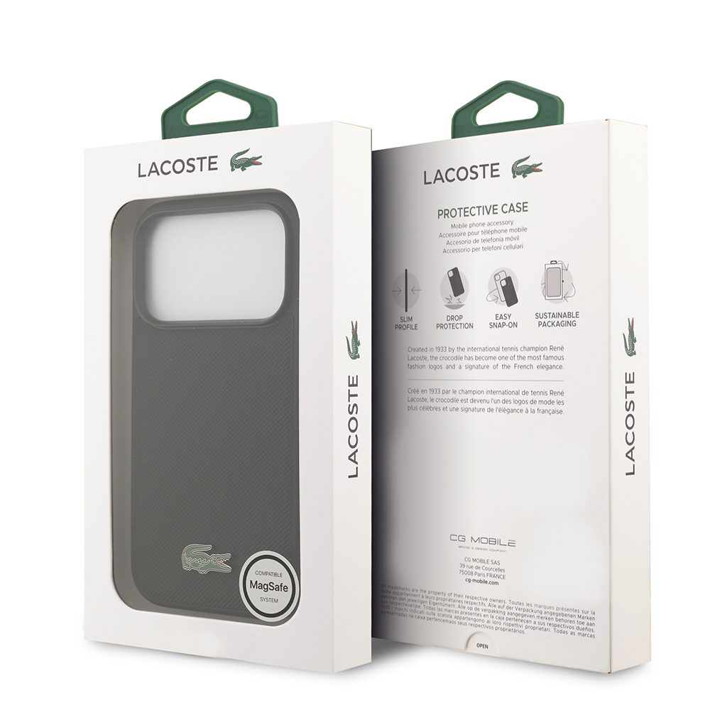 Apple iPhone 18 Pro Kılıf Lacoste Orjinal Lisanslı M-safe Şarj Özellikli PU Pike Desenli Metal Logolu Kapak - 7