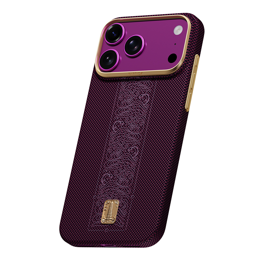 Apple iPhone 18 Pro Kılıf M-safe Şarj Özellikli Raptic Aramid Skin Rise Serisi 24 Ayar Altın Kaplamalı Karbon Kapak - 3