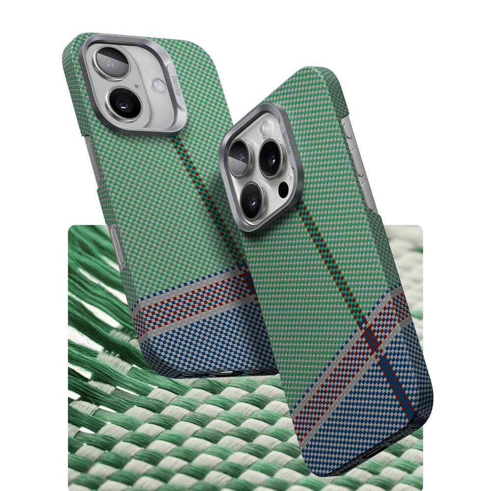 Apple iPhone 16 Plus Kılıf Magsafe Şarj Özellikli Karbon Fiber Tasarımlı Benks Passion Green ArmorAir Kevlar Kapak - 1