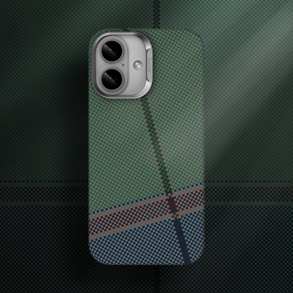 Apple iPhone 16 Plus Kılıf Magsafe Şarj Özellikli Karbon Fiber Tasarımlı Benks Passion Green ArmorAir Kevlar Kapak - 5