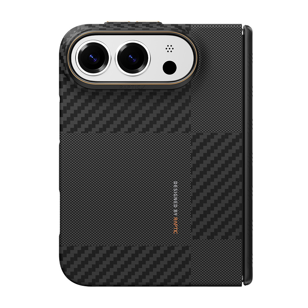 Apple iPhone Duo (Fold) Kılıf M-safe Şarj Özellikli Metal Kamera Çerçeveli Raptic Aramid SkinPro Mondrian Serisi Karbon Kapak - 2
