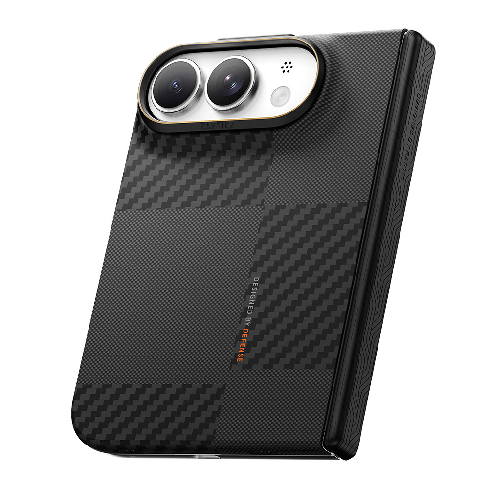 Apple iPhone Duo (Fold) Kılıf M-safe Şarj Özellikli Metal Kamera Çerçeveli Raptic Aramid SkinPro Mondrian Serisi Karbon Kapak - 3