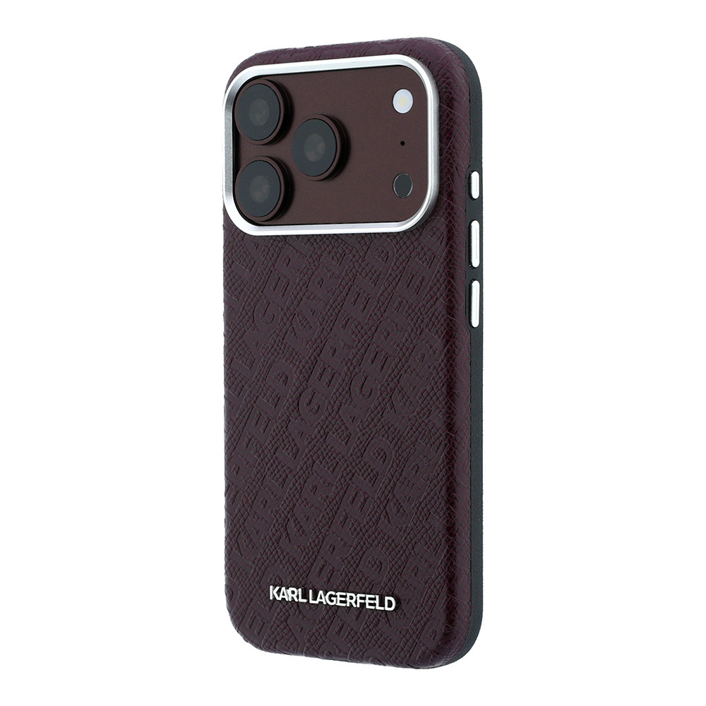 Apple iPhone 18 Pro Max Kılıf Karl Lagerfeld Orjinal Lisanslı PU Deri Damgalı Metal Yazı Logolu Grained Kapak - 1