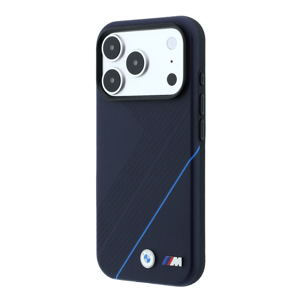 Apple iPhone 18 Pro Max Kılıf BMW Orjinal Lisanslı M-safe Şarj Özellikli M Logolu Lastik İzi Desenli Mavi Çizgili Kapak - 1