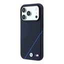 Apple iPhone 18 Pro Max Kılıf BMW Orjinal Lisanslı M-safe Şarj Özellikli M Logolu Lastik İzi Desenli Mavi Çizgili Kapak - 1