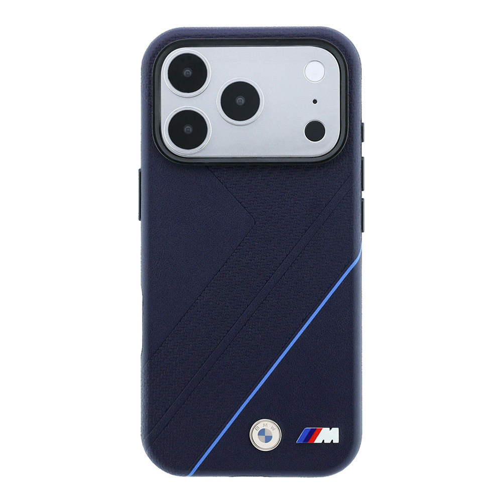 Apple iPhone 18 Pro Max Kılıf BMW Orjinal Lisanslı M-safe Şarj Özellikli M Logolu Lastik İzi Desenli Mavi Çizgili Kapak - 2