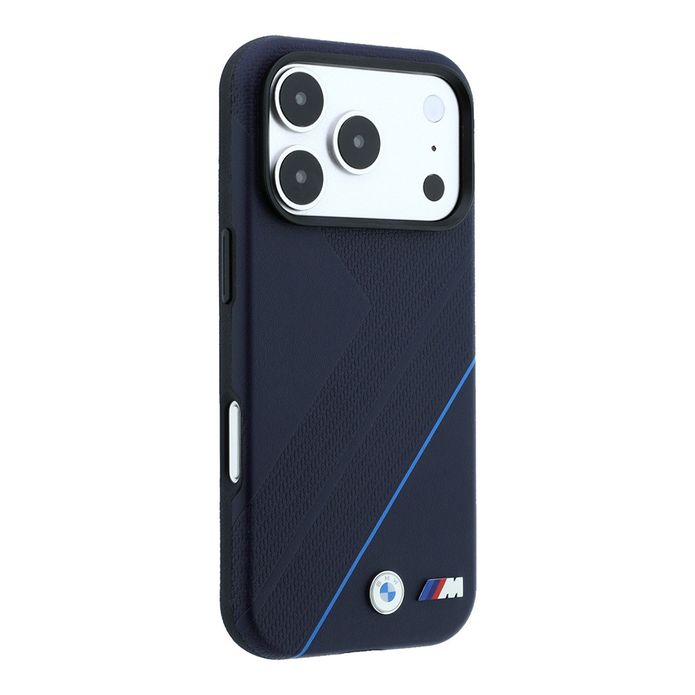 Apple iPhone 18 Pro Max Kılıf BMW Orjinal Lisanslı M-safe Şarj Özellikli M Logolu Lastik İzi Desenli Mavi Çizgili Kapak - 3
