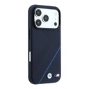 Apple iPhone 18 Pro Max Kılıf BMW Orjinal Lisanslı M-safe Şarj Özellikli M Logolu Lastik İzi Desenli Mavi Çizgili Kapak - 3