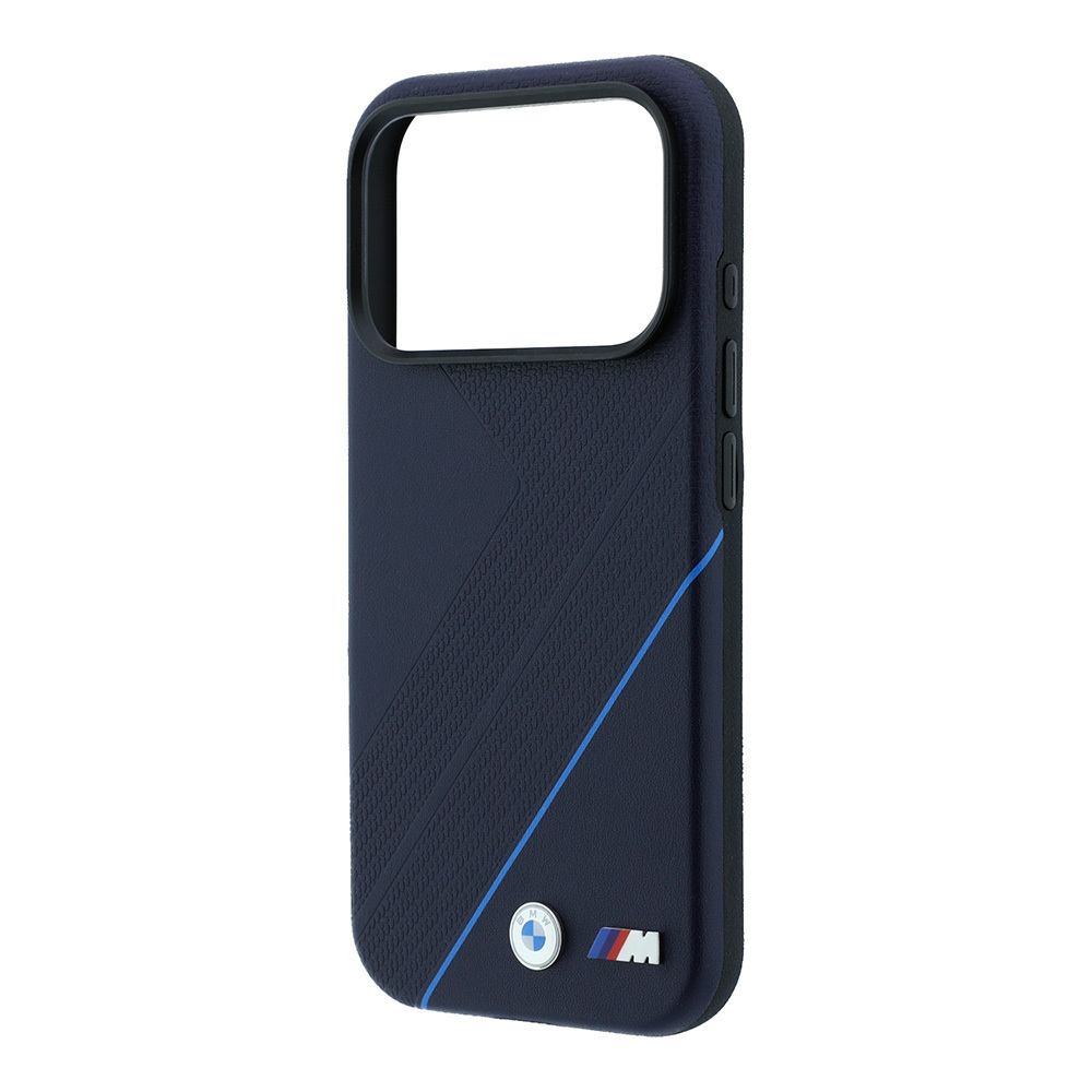 Apple iPhone 18 Pro Max Kılıf BMW Orjinal Lisanslı M-safe Şarj Özellikli M Logolu Lastik İzi Desenli Mavi Çizgili Kapak - 5