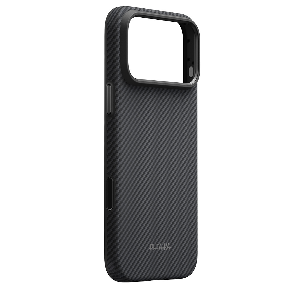 Apple iPhone 18 Pro Max Kılıf M-safe Şarj Özellikli Aramid Karbon Fiber Pitaka Military-Grade Classic Serisi New Logo Black-Grey Twill Kapak - 1