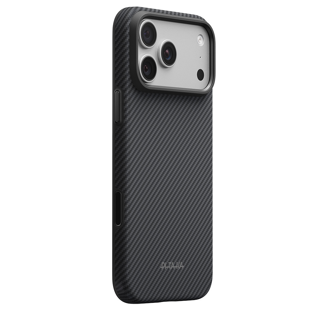 Apple iPhone 18 Pro Max Kılıf M-safe Şarj Özellikli Aramid Karbon Fiber Pitaka Military-Grade Classic Serisi New Logo Black-Grey Twill Kapak - 11