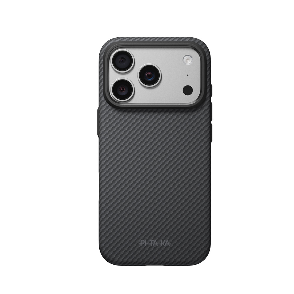 Apple iPhone 18 Pro Max Kılıf M-safe Şarj Özellikli Aramid Karbon Fiber Pitaka Military-Grade Classic Serisi New Logo Black-Grey Twill Kapak - 13