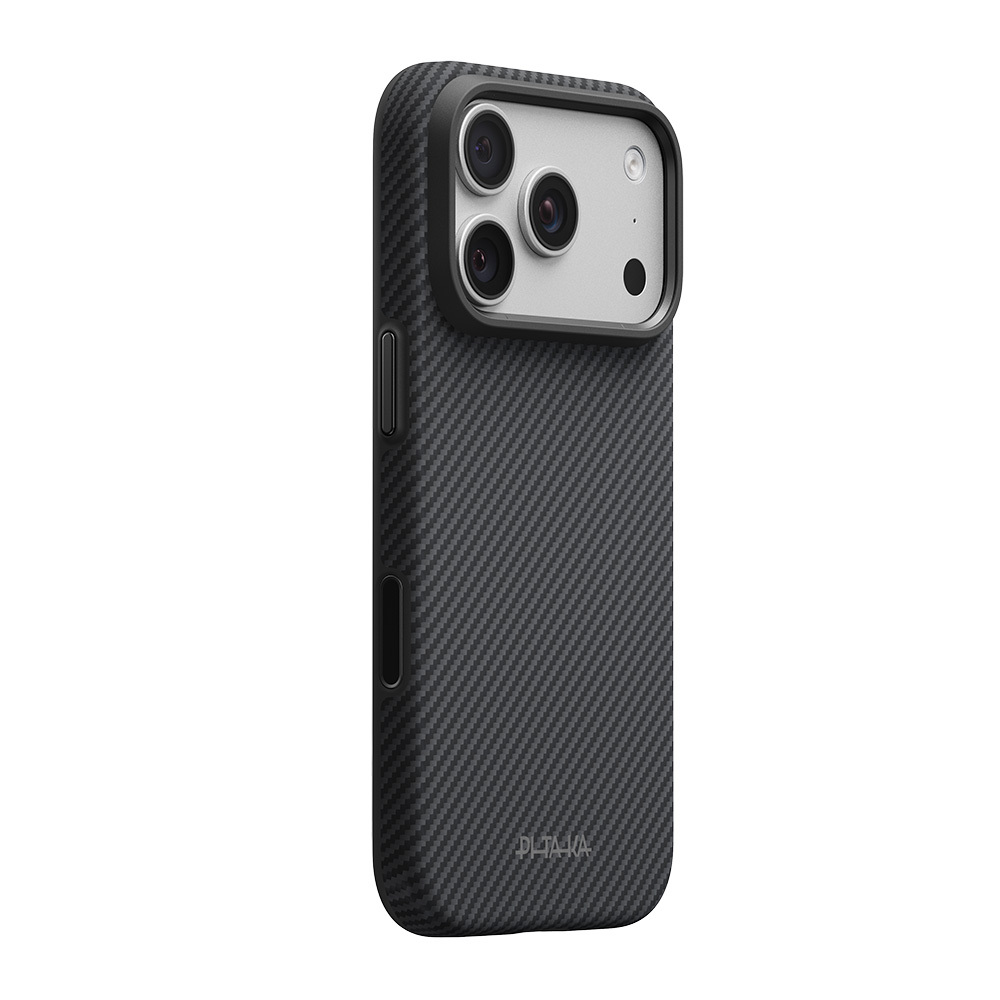 Apple iPhone 18 Pro Max Kılıf M-safe Şarj Özellikli Aramid Karbon Fiber Pitaka Military-Grade Classic Serisi New Logo Black-Grey Twill Kapak - 14