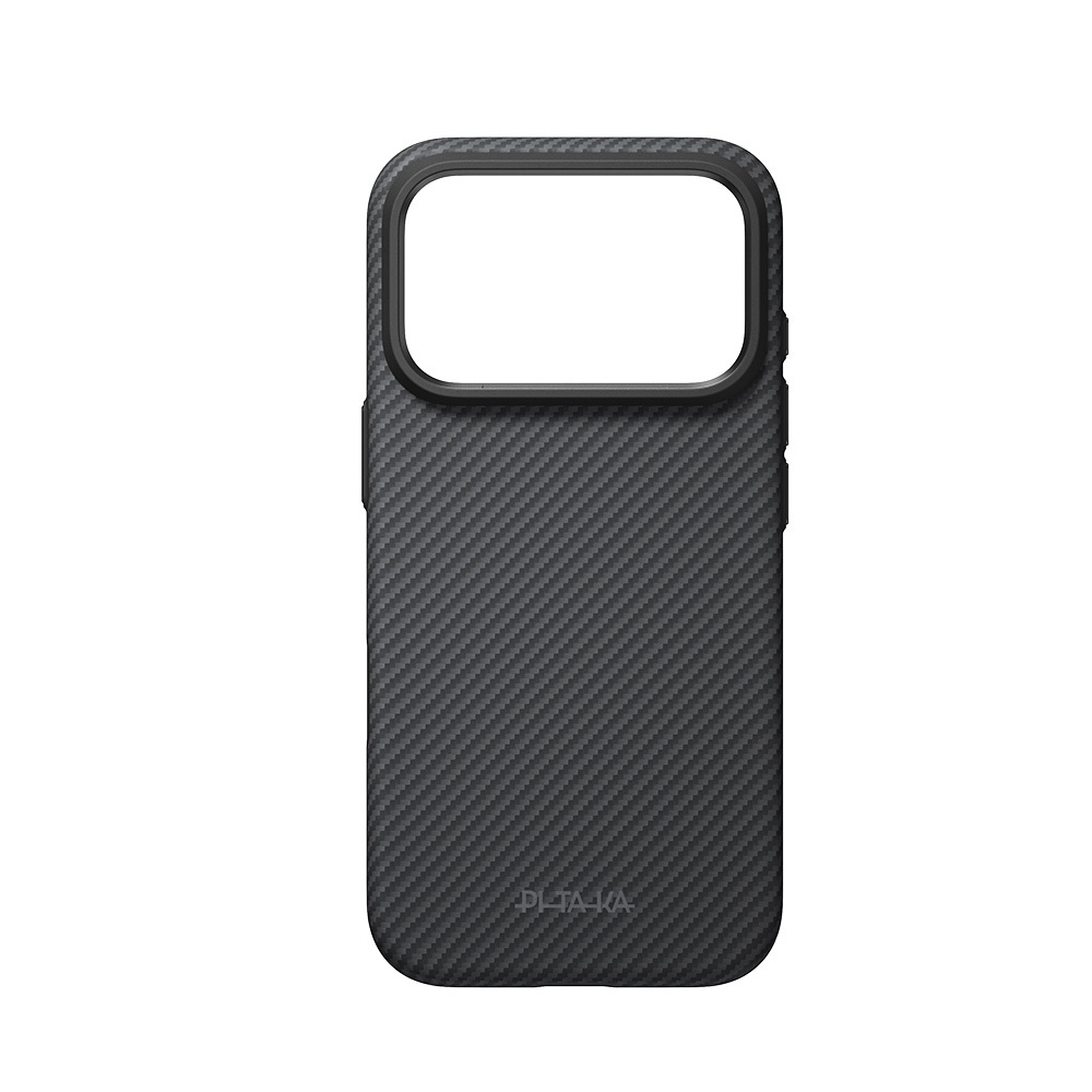 Apple iPhone 18 Pro Max Kılıf M-safe Şarj Özellikli Aramid Karbon Fiber Pitaka Military-Grade Classic Serisi New Logo Black-Grey Twill Kapak - 15