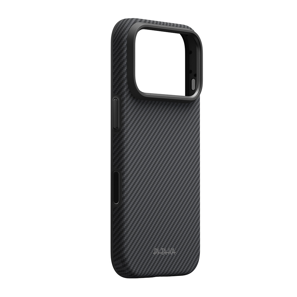 Apple iPhone 18 Pro Kılıf M-safe Şarj Özellikli Aramid Karbon Fiber Pitaka Military-Grade Classic Serisi New Logo Black-Grey Twill Kapak - 1