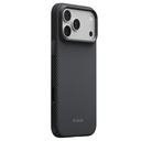Apple iPhone 18 Pro Kılıf M-safe Şarj Özellikli Aramid Karbon Fiber Pitaka Military-Grade Classic Serisi New Logo Black-Grey Twill Kapak - 12