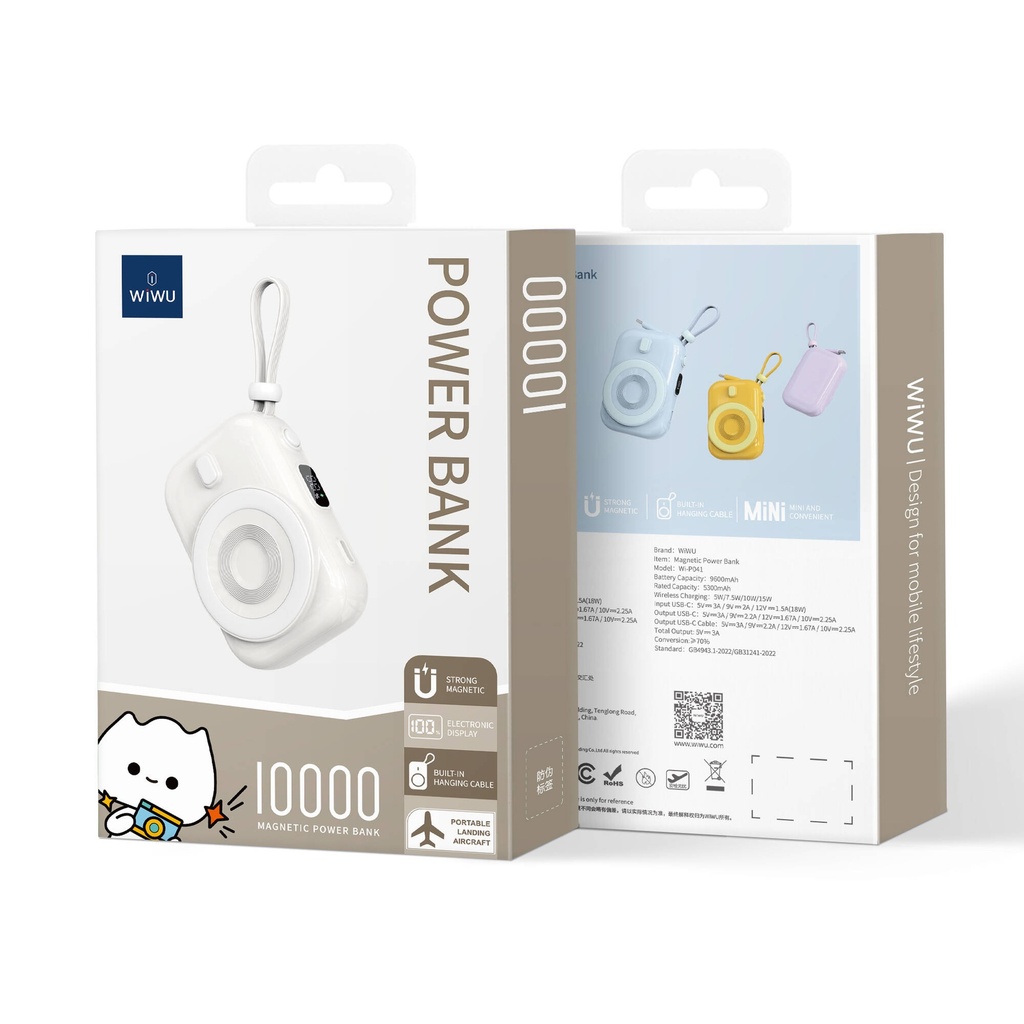 Wiwu Wi-P041 Dijital LED Göstergeli Type-C Kablolu Askılı Wireless Powerbank 10000mAh - 2