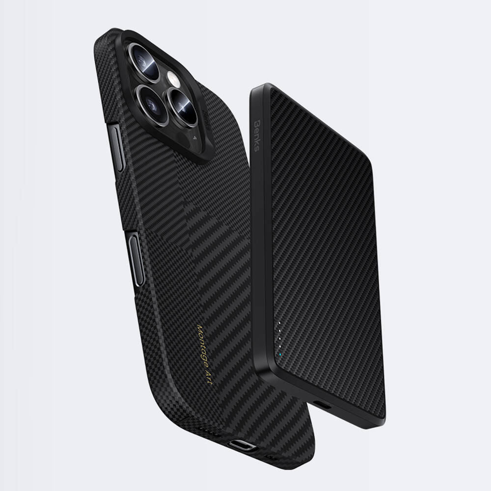 Apple iPhone 16 Pro Max Kılıf Magsafe Şarj Özellikli Karbon Fiber Benks Montage ArmorAir Kevlar Kapak - 3