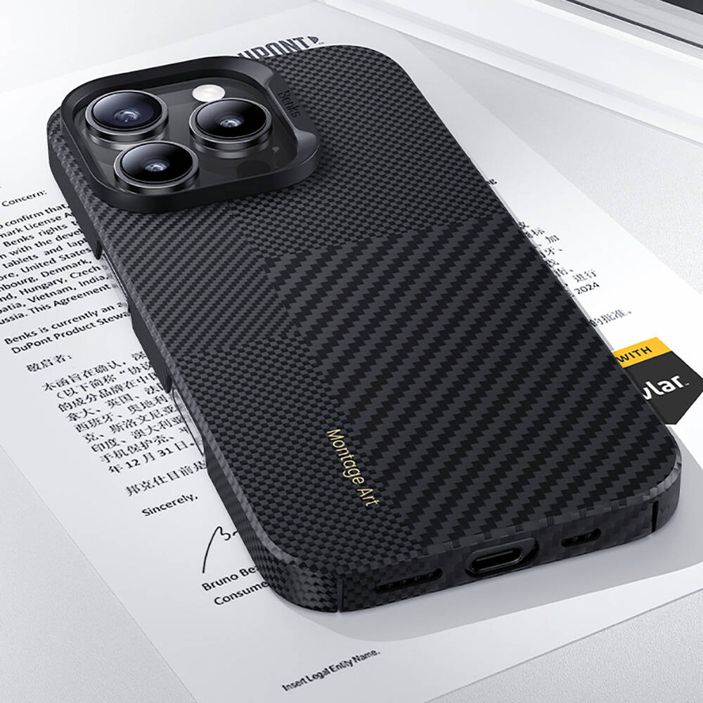 Apple iPhone 16 Pro Max Kılıf Magsafe Şarj Özellikli Karbon Fiber Benks Montage ArmorAir Kevlar Kapak - 7