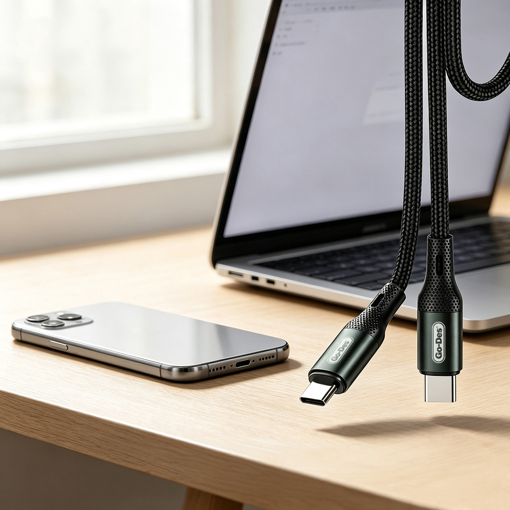Go Des GD-UC575 Type-C to Type-C PD Örgü Tasarımlı Hızlı Şarj Özellikli Data ve Şarj Kablosu 40W 3M - 3