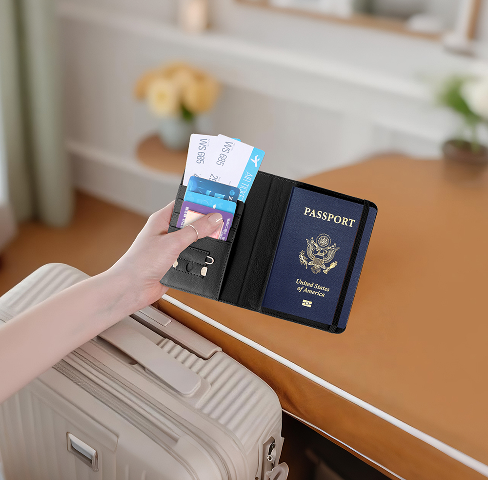 Micflip K02 iOS Cihazlar İçin FindMy Özellikli Pasaport Kart ve Sim Bölmeli Mikrofiber Kablosuz ve Pin Şarj Özellikli Deri Cüzdan - 1