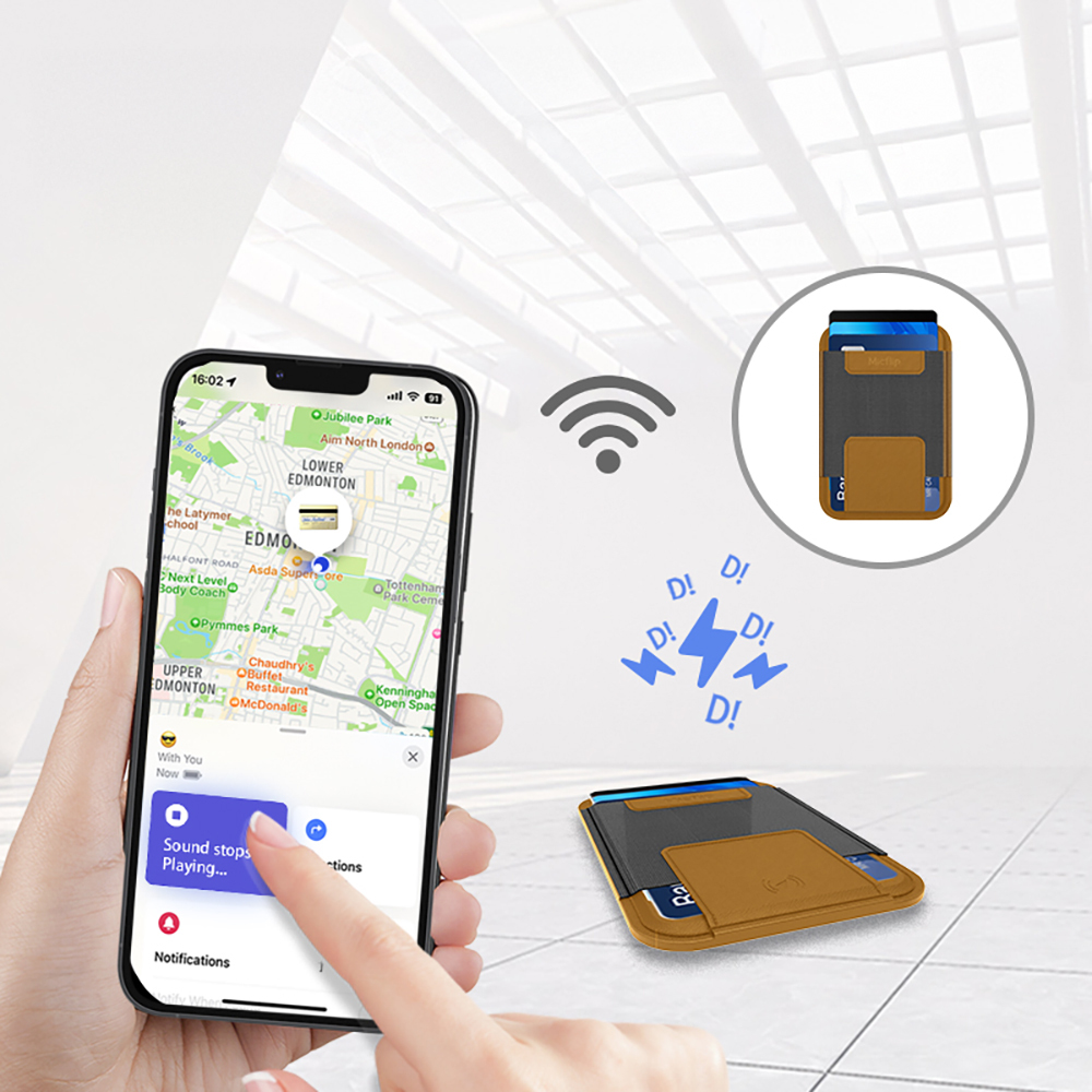 Micflip P065 Ultra İnce Tasarım iOS Cihazlara Özel Kablosuz ve Pin Şarj Özellikli FindMy Destekli Magnetik Standlı Kartlık - 2