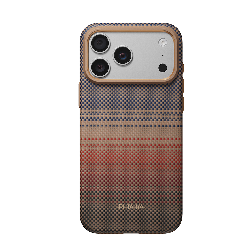 Apple iPhone 18 Pro Kılıf M-safe Şarj Özellikli Pitaka Tactile Woven Sunset-Moonrise Aramid Serisi Summa Kapak - 1