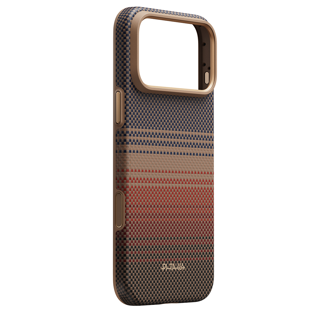 Apple iPhone 18 Pro Kılıf M-safe Şarj Özellikli Pitaka Tactile Woven Sunset-Moonrise Aramid Serisi Summa Kapak - 3