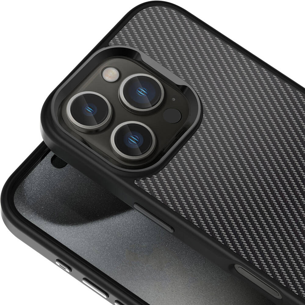 Apple iPhone 16 Pro Max Kılıf Karbon Fiber Görünümlü Parlak Kamera Çerçeveli Zore Venus Kapak - 3