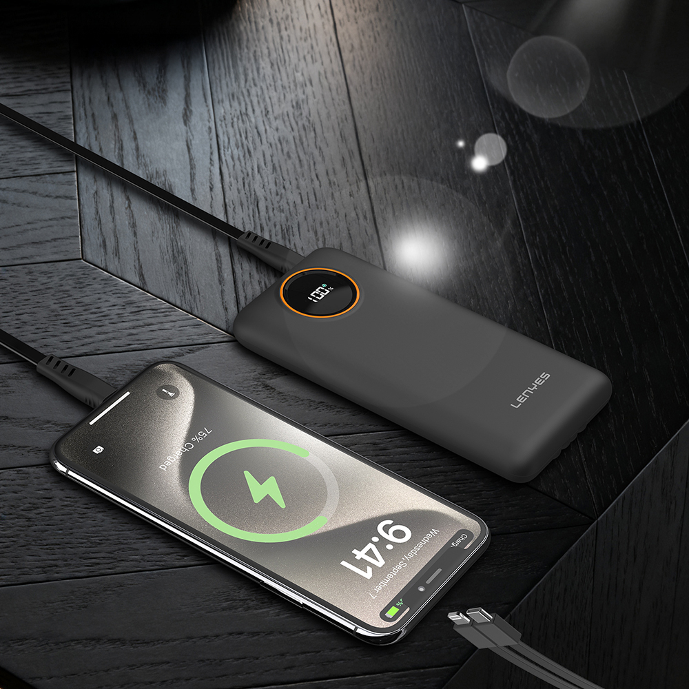 Lenyes P852L Dijital LED Göstergeli Type-C ve Lightning Kablolu Powerbank 22.5W 20000mAh - 1