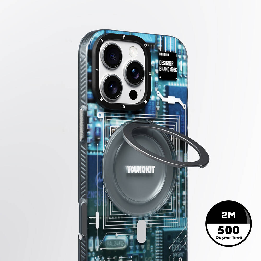 Apple iPhone 16 Pro Max Kılıf Magsafe Şarj Özellikli YoungKit 360° Standlı Technology Serisi Kapak - 3