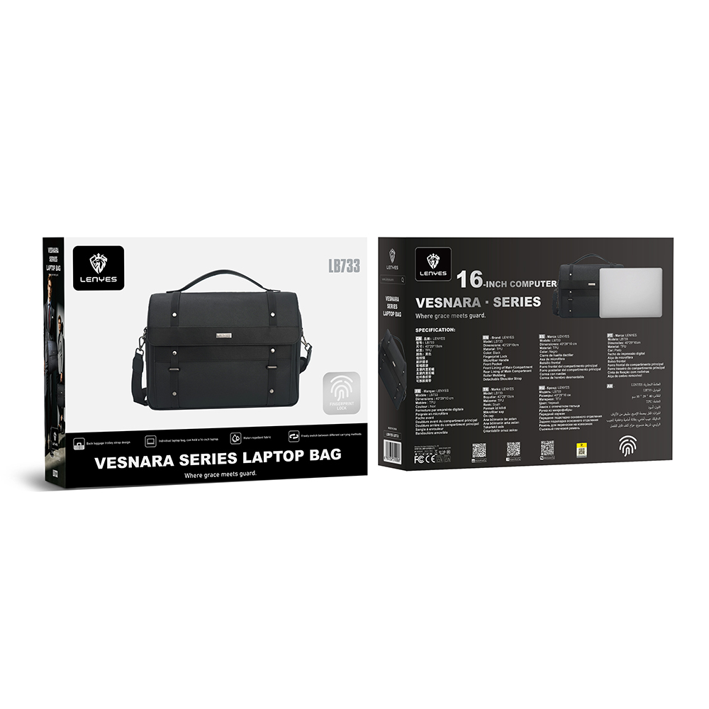 Lenyes LB733 Vesnara Serisi Parmak İzi Kilitli Su Geçirmez 16 inç Laptop Çantası - 6