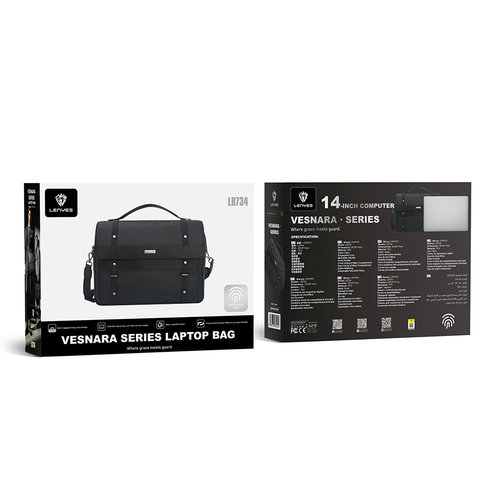 Lenyes LB734 Vesnara Serisi Parmak İzi Kilitli Su Geçirmez 14 inç Laptop Çantası - 6