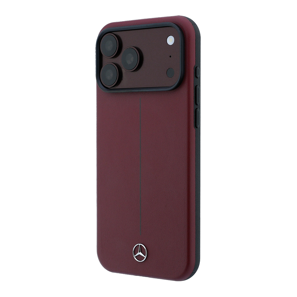 Apple iPhone 18 Pro Max Kılıf Mercedes Benz Orjinal Lisanslı M-safe Şarj Özellikli Metal Yıldız Logolu Çizgili Deri Kapak - 1