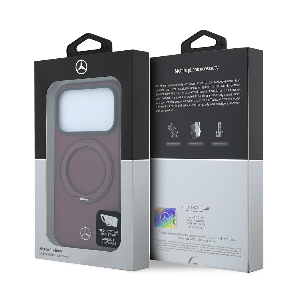 Apple iPhone 18 Pro Kılıf Mercedes Benz Orjinal Lisanslı M-safe Şarj Özellikli 360 Derece Dönebilen Standlı PU Metal Logolu Kapak - 7