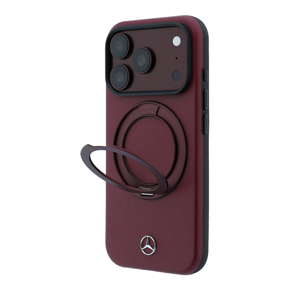 Apple iPhone 18 Pro Max Kılıf Mercedes Benz Orjinal Lisanslı M-safe Şarj Özellikli 360 Derece Dönebilen Standlı PU Metal Logolu Kapak - 1